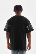 Erkek Kısa Kol Yazlık Tişört Bisiklet Yaka Baskılı Oversize T-Shirt - Siyah