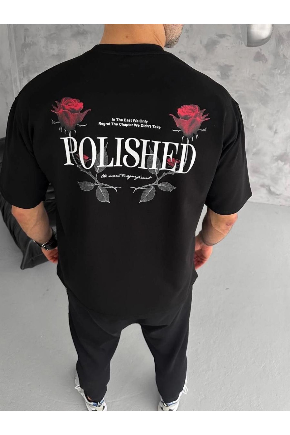 Erkek Kısa Kol Yazlık Tişört Bisiklet Yaka Baskılı Oversize T-Shirt - Siyah