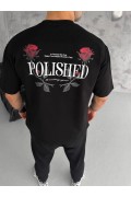 Erkek Kısa Kol Yazlık Tişört Bisiklet Yaka Baskılı Oversize T-Shirt - Siyah