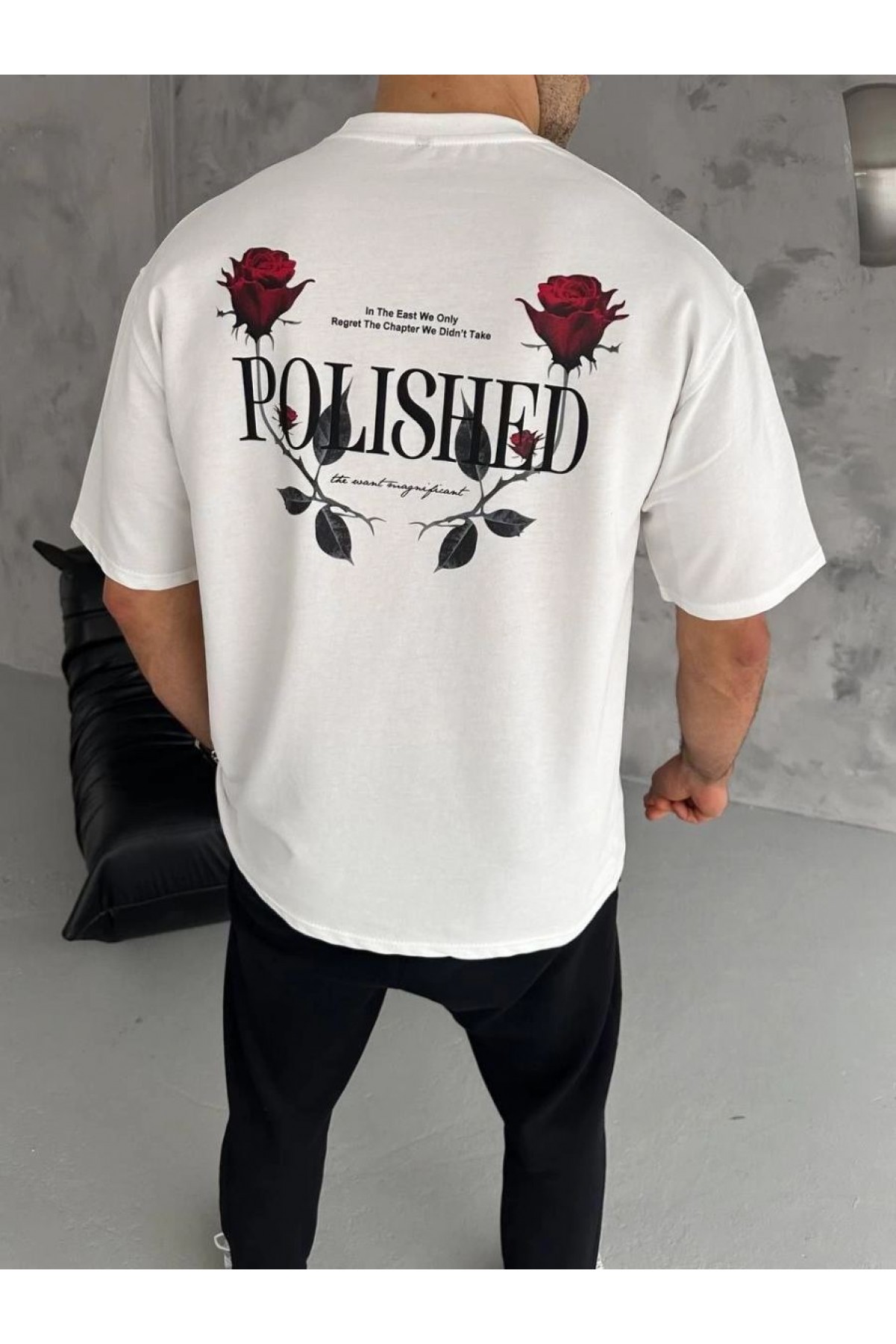 Erkek Kısa Kol Yazlık Tişört Bisiklet Yaka Baskılı Oversize T-Shirt - Beyaz