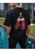Erkek Kısa Kol Tişört Bisiklet Yaka Box Eldiven Baskılı T-Shirt -  Siyah