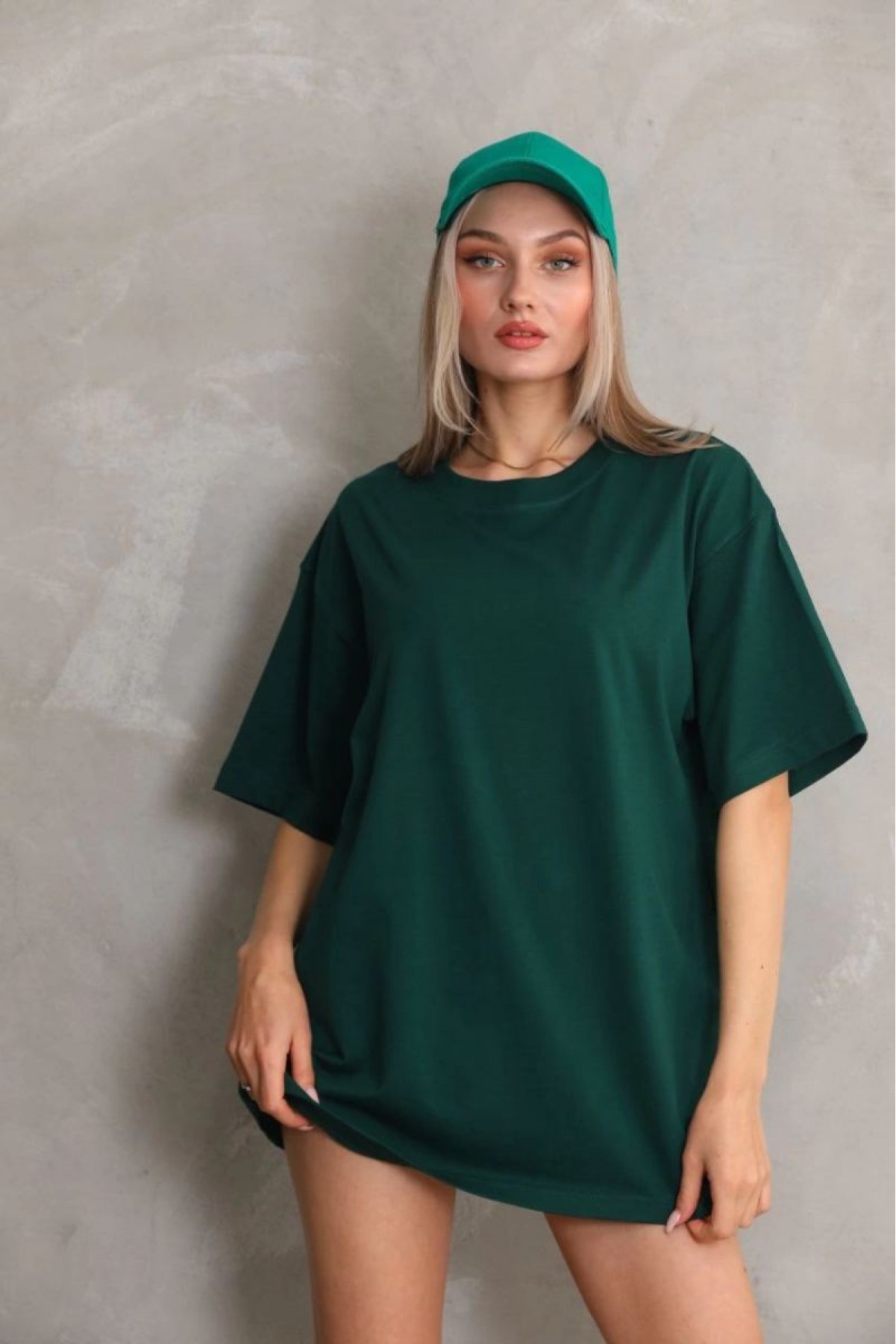 Kadın Düz  Kısa kol Penye T-shirt- Yeşil