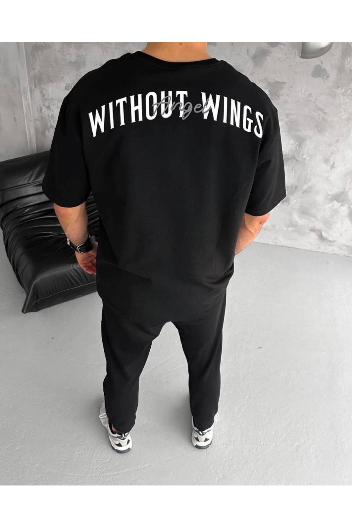 Erkek Kısa Kol Yazlık Tişört Bisiklet Yaka Baskılı Oversize T-Shirt - Siyah