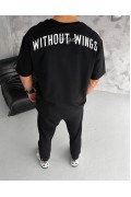 Erkek Kısa Kol Yazlık Tişört Bisiklet Yaka Baskılı Oversize T-Shirt - Siyah