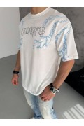Erkek Bisiklet Yaka Yıldırım Baskılı  Kısa kol T-Shirt - Beyaz