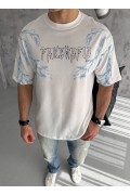 Erkek Bisiklet Yaka Yıldırım Baskılı  Kısa kol T-Shirt - Beyaz