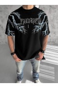 ERKEK Bisiklet Yaka Yıldırım Baskılı  Kısa kol T-Shirt-Siyah