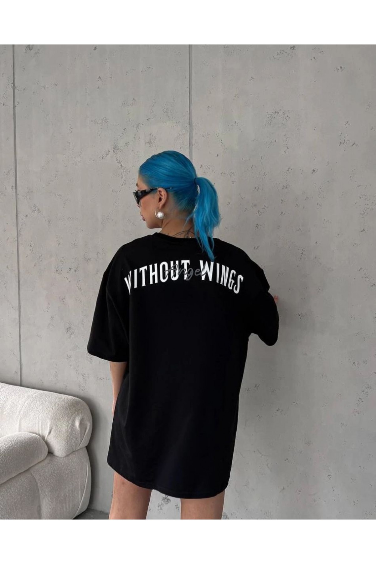 Kadın Kısa Kol Yazlık Tişört Bisiklet Yaka Baskılı Oversize T-Shirt -  Siyah