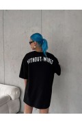 Kadın Kısa Kol Yazlık Tişört Bisiklet Yaka Baskılı Oversize T-Shirt -  Siyah