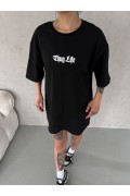 Kadın Kısa Kol Yazlık Tişört Bisiklet Yaka Baskılı Oversize T-Shirt -  Siyah