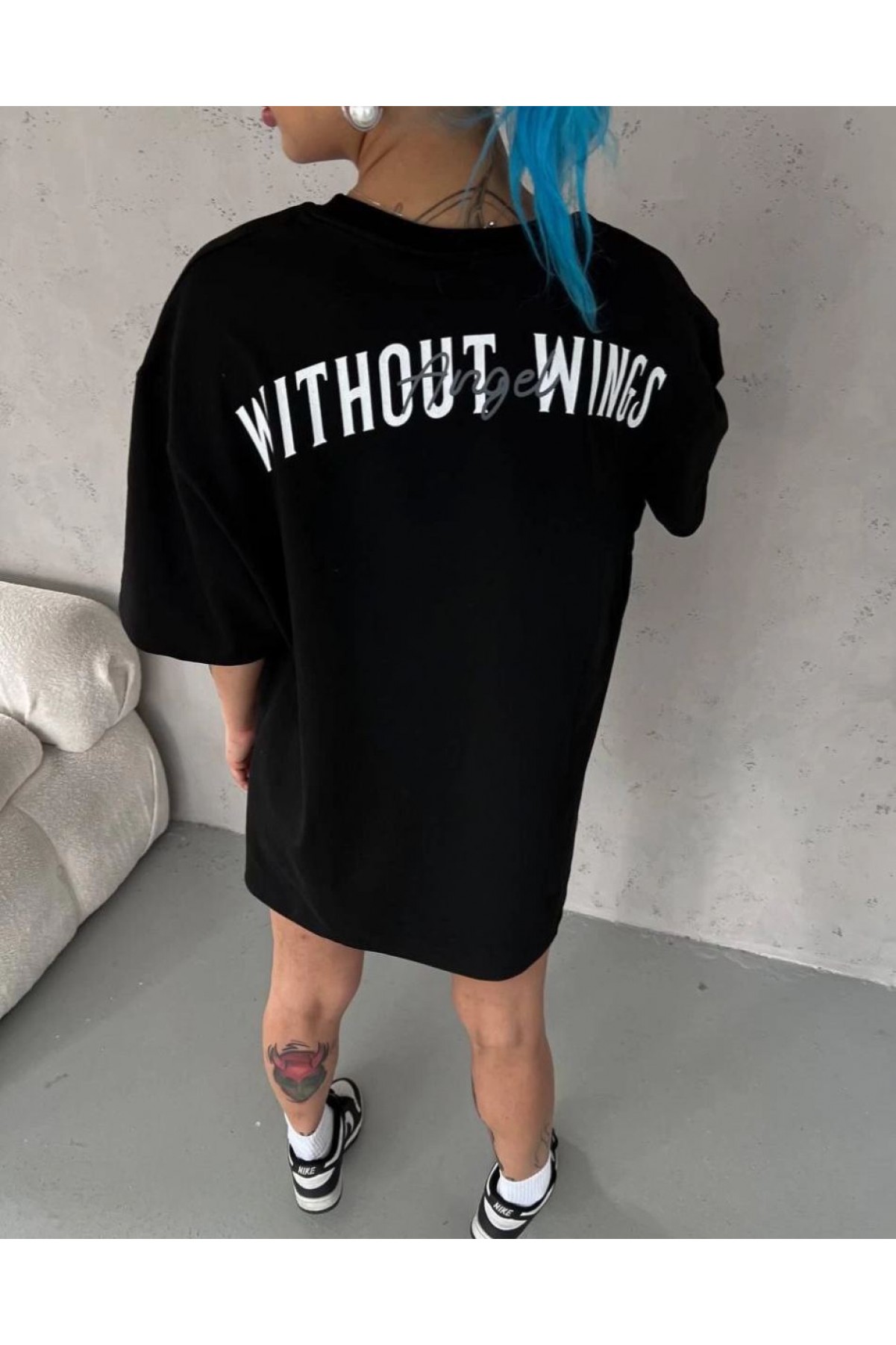 Kadın Kısa Kol Yazlık Tişört Bisiklet Yaka Baskılı Oversize T-Shirt -  Siyah