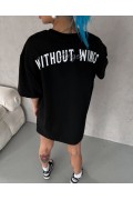 Kadın Kısa Kol Yazlık Tişört Bisiklet Yaka Baskılı Oversize T-Shirt -  Siyah