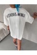 Kadın Kısa Kol Yazlık Tişört Bisiklet Yaka Baskılı Oversize T-Shirt - Beyaz