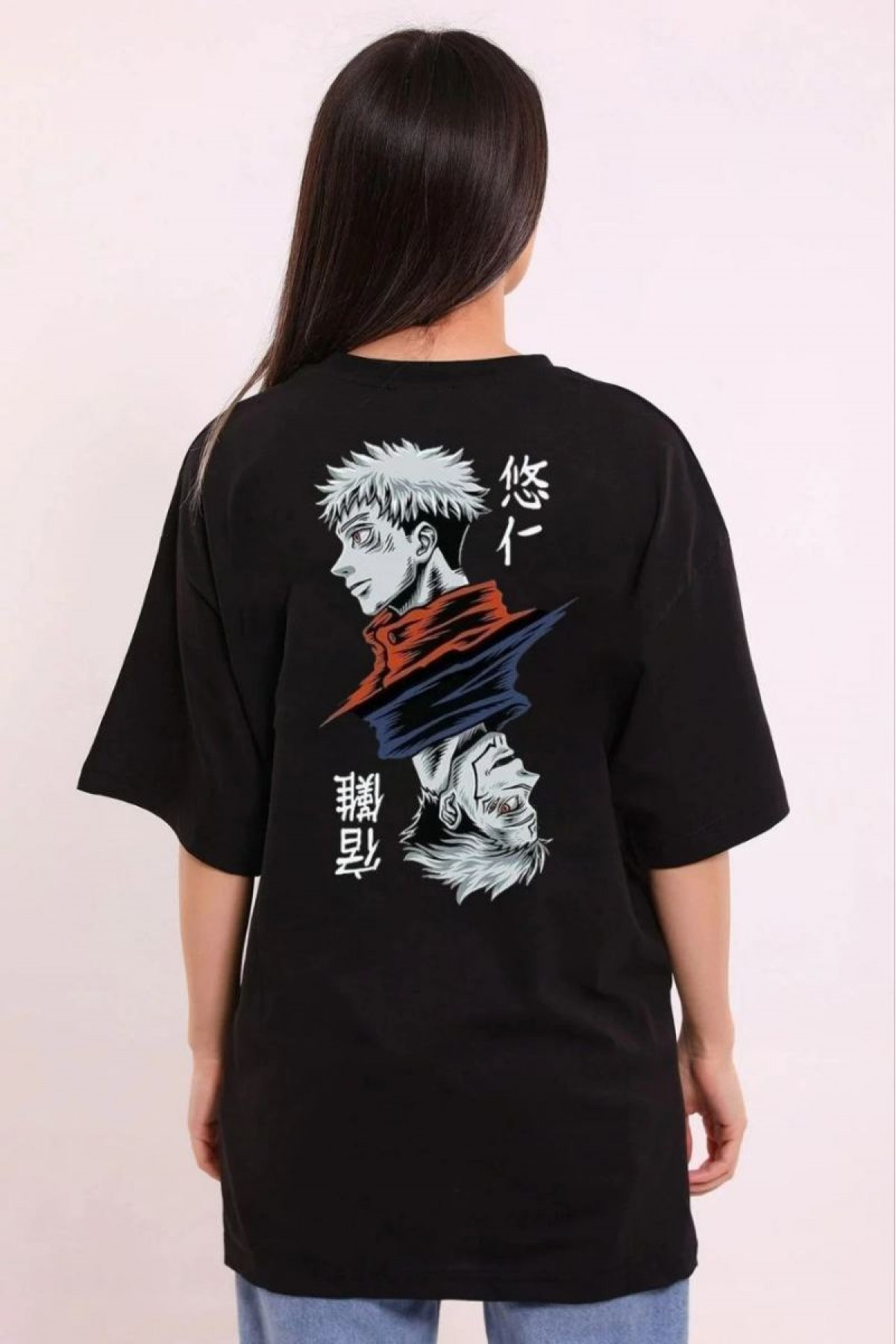 Kadın Kısa Kol Yazlık Tişört Bisiklet Yaka Baskılı Oversize T-Shirt - Siyah
