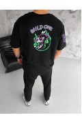 Erkek Kısa Kol Tişört Bisiklet Yaka W Wildone Baskılı T-Shirt - Siyah