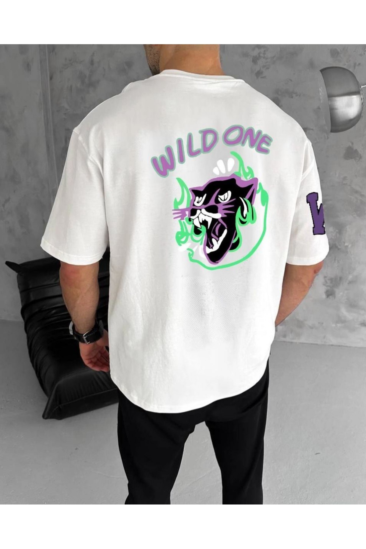 Erkek Kısa Kol Tişört Bisiklet Yaka W Wildone Baskılı T-Shirt - Beyaz