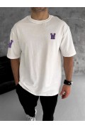 Erkek Kısa Kol Tişört Bisiklet Yaka W Wildone Baskılı T-Shirt - Beyaz