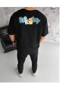 Erkek Kısa Kol Tişört Bisiklet Yaka RİCK AND MORTY Baskılı T-Shirt - Siyah