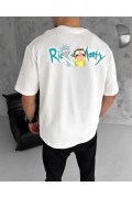 Erkek Kısa Kol Tişört Bisiklet Yaka RİCK AND MORTY Baskılı T-Shirt - Beyaz