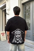 Erkek Kısa Kol Tişört Bisiklet Yaka Yıldırım Baskılı Oversize T-Shirt - Siyah