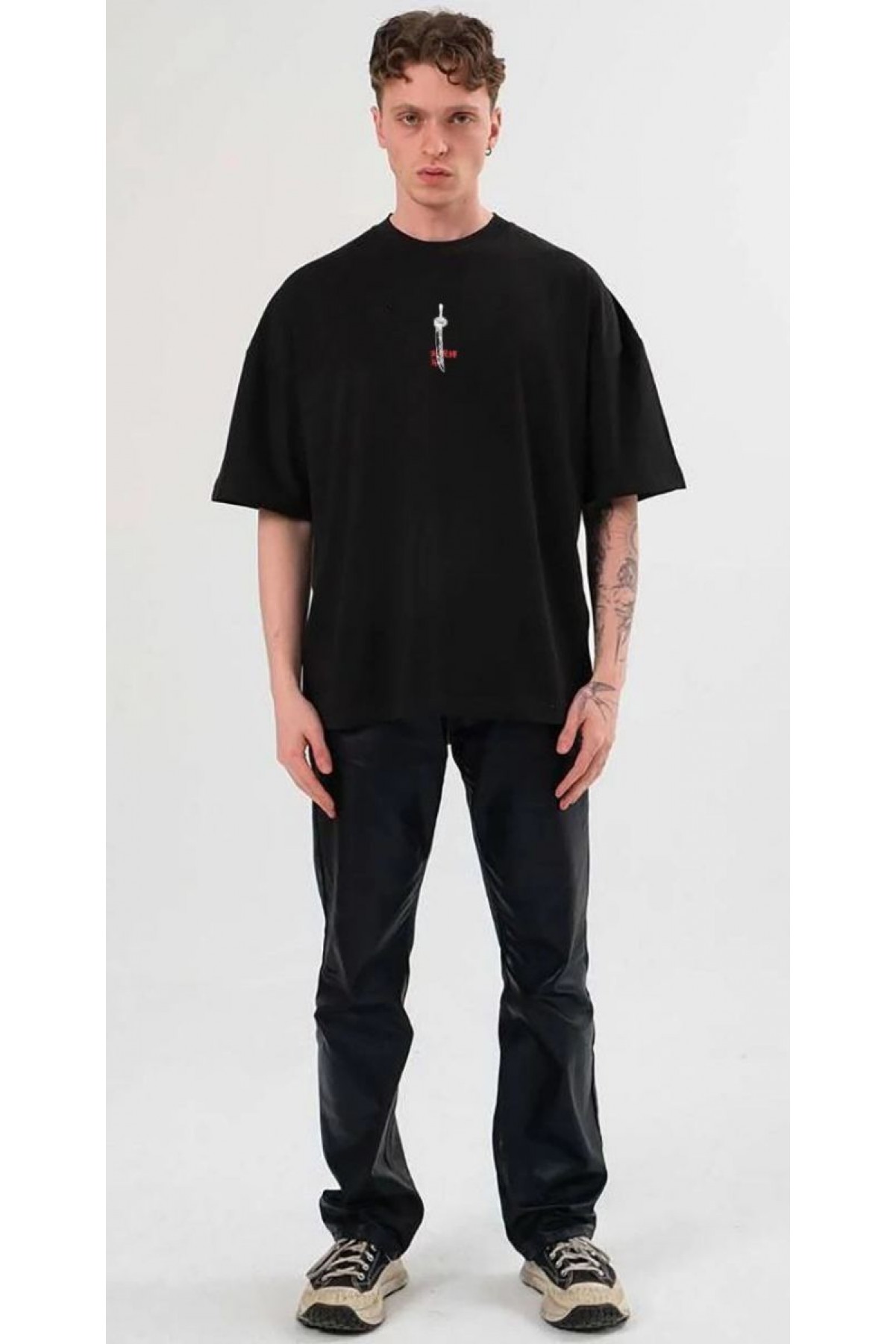 Erkek Baskılı T-Shirt Kısa Kol Bisiklet Yaka Regular Fit Rahat Kalıp Günlük Tişört - Siyah