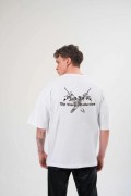 Erkek Kısa Kol Tişört Bisiklet Yaka YONCA Baskılı Oversize T-Shirt -  Beyaz