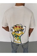 Erkek Kısa Kol Yazlık Tişört Bisiklet Yaka Baskılı Oversize T-Shirt - Beyaz