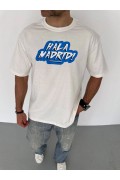 Erkek Kısa Kol Yazlık Tişört Bisiklet Yaka Baskılı Oversize T-Shirt - Beyaz