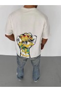 Erkek Kısa Kol Yazlık Tişört Bisiklet Yaka Baskılı Oversize T-Shirt - Beyaz