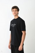 Erkek Kısa Kol Yazlık Tişört Bisiklet Yaka Baskılı Oversize T-Shirt - Siyah