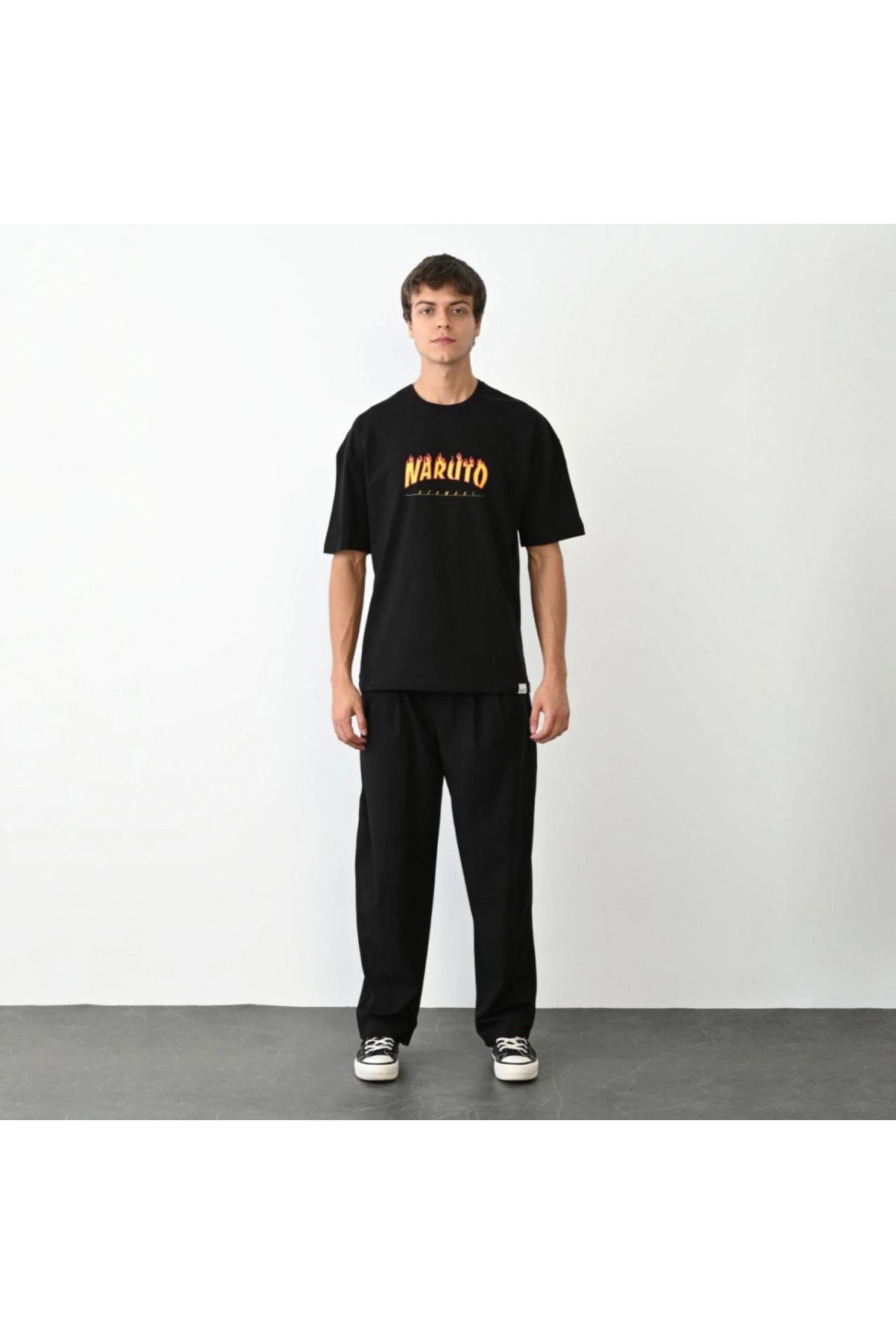 Erkek Baskılı T-Shirt Kısa Kol Bisiklet Yaka Regular Fit Rahat Kalıp Günlük Tişört - Siyah