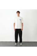 Erkek Baskılı T-Shirt Kısa Kol Bisiklet Yaka Regular Fit Rahat Kalıp Günlük Tişört - Beyaz