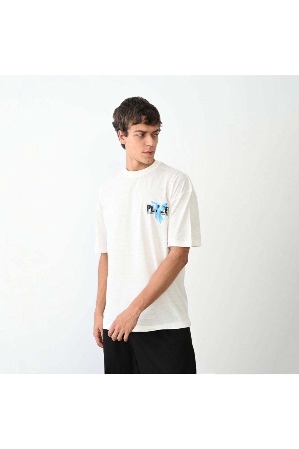 Erkek Baskılı T-Shirt Kısa Kol Bisiklet Yaka Regular Fit Rahat Kalıp Günlük Tişört - Beyaz