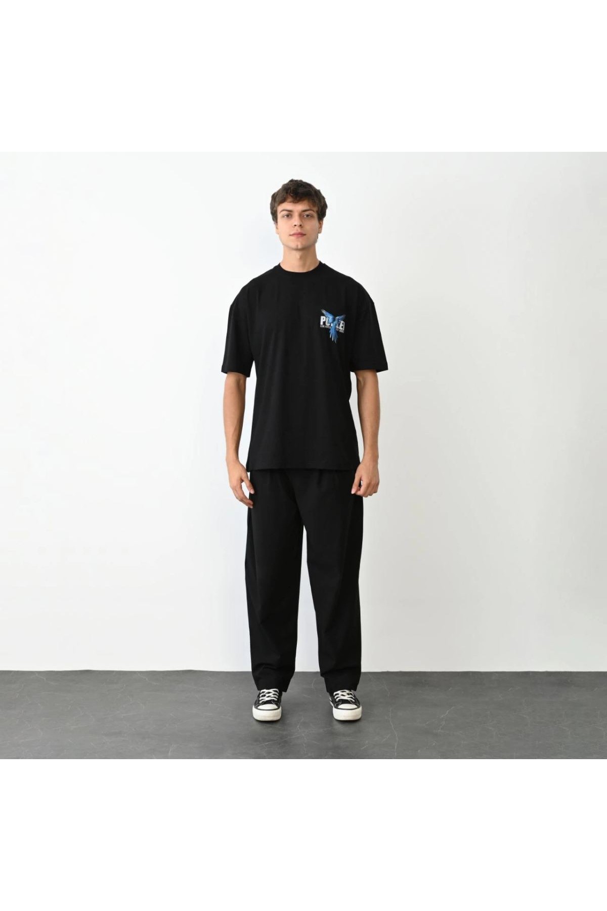 Erkek Baskılı T-Shirt Kısa Kol Bisiklet Yaka Regular Fit Rahat Kalıp Günlük Tişört - Siyah