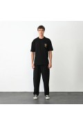 Erkek Kısa Kol Yazlık Tişört Bisiklet Yaka Baskılı Oversize T-Shirt - Siyah
