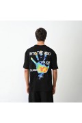 Erkek Kısa Kol Yazlık Tişört Bisiklet Yaka Baskılı Oversize T-Shirt - Siyah