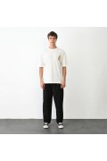Erkek Kısa Kol Yazlık Tişört Bisiklet Yaka Baskılı Oversize T-Shirt - Beyaz