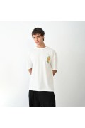 Erkek Kısa Kol Yazlık Tişört Bisiklet Yaka Baskılı Oversize T-Shirt - Beyaz