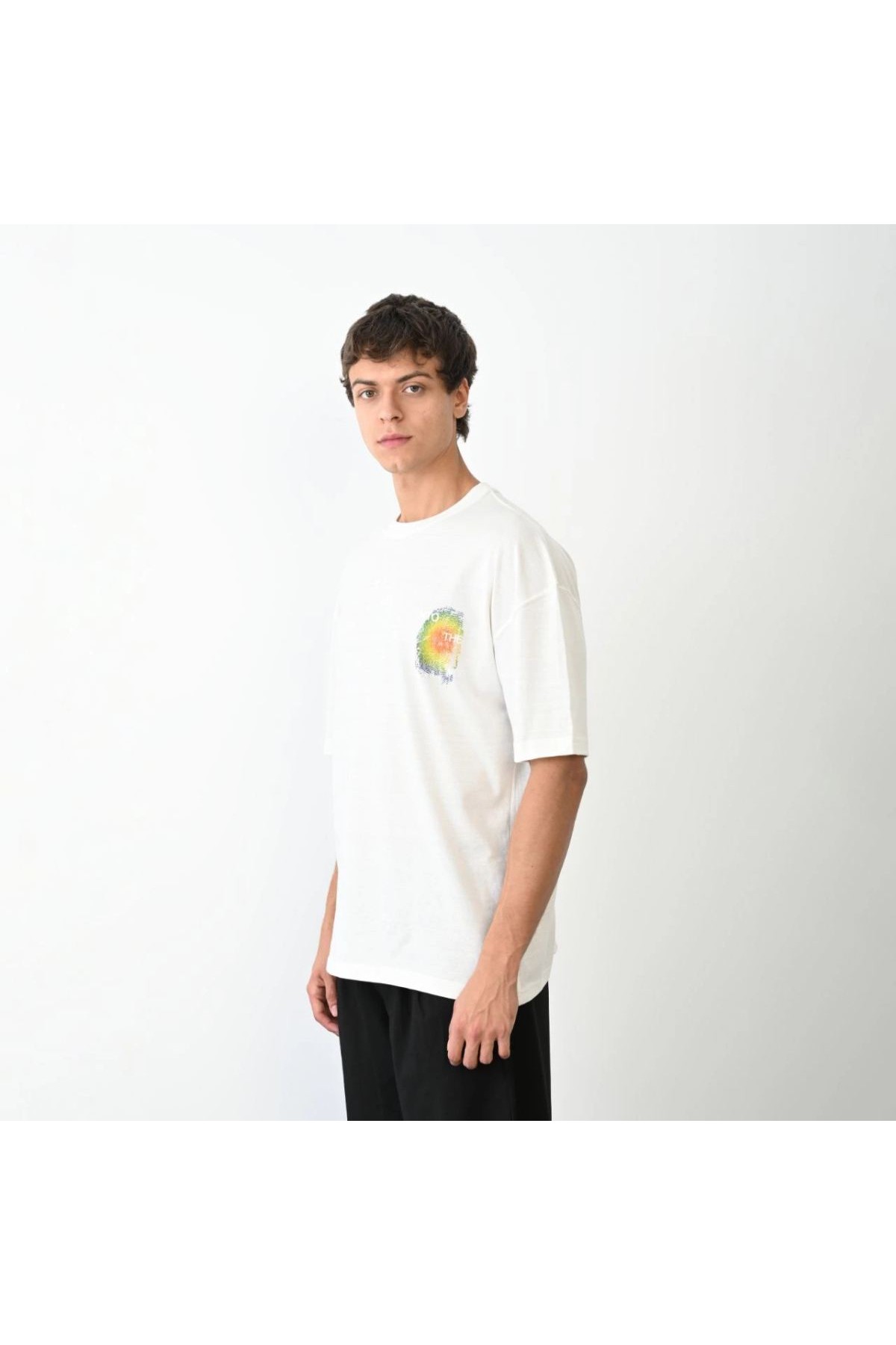 Erkek Kısa Kol Yazlık Tişört Bisiklet Yaka Baskılı Oversize T-Shirt - Beyaz