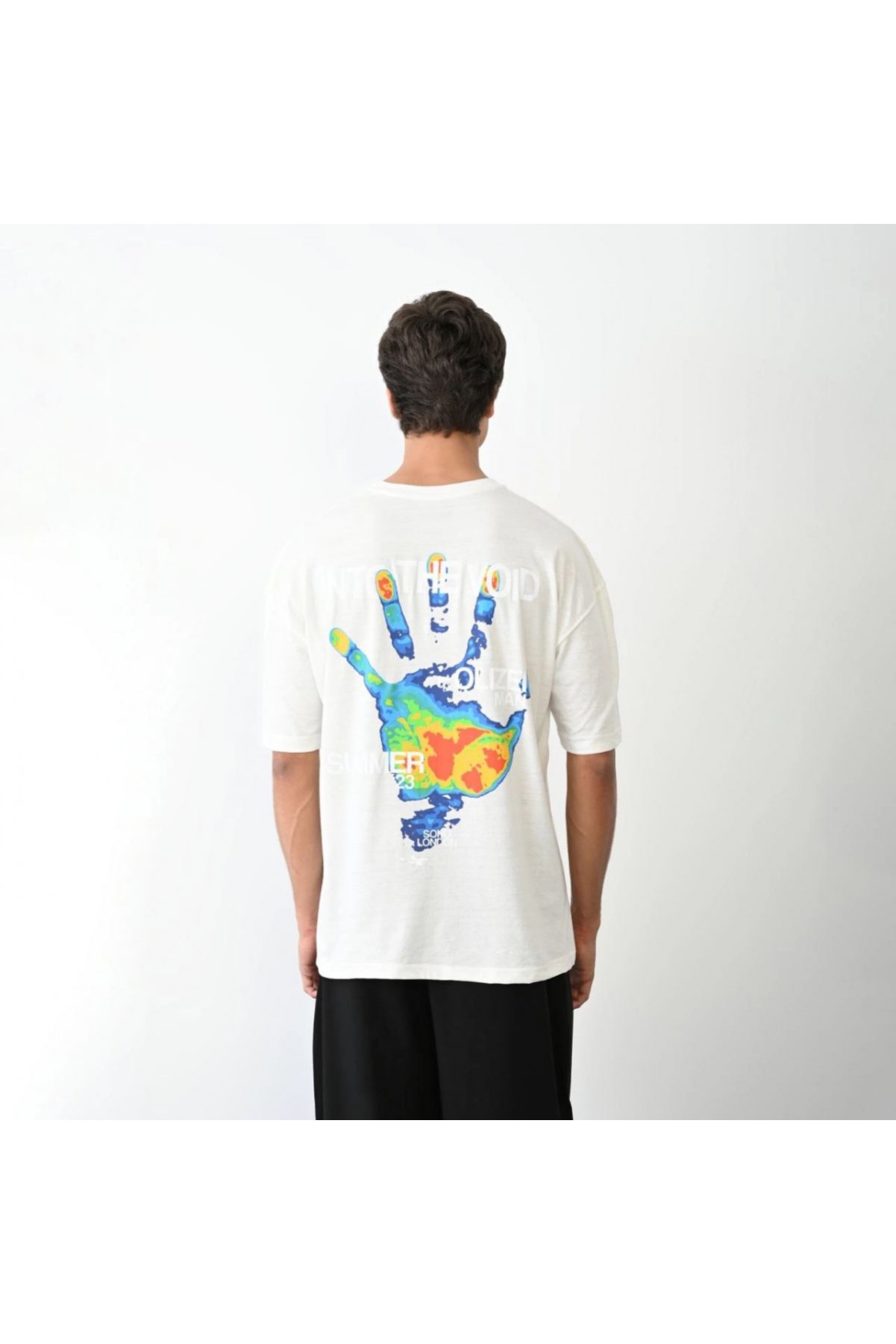 Erkek Kısa Kol Yazlık Tişört Bisiklet Yaka Baskılı Oversize T-Shirt - Beyaz