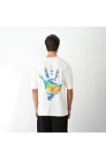Erkek Kısa Kol Yazlık Tişört Bisiklet Yaka Baskılı Oversize T-Shirt - Beyaz