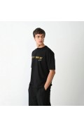 Erkek Baskılı T-Shirt Kısa Kol Bisiklet Yaka Regular Fit Rahat Kalıp Günlük Tişört - Siyah
