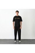 Erkek Baskılı T-Shirt Kısa Kol Bisiklet Yaka Regular Fit Rahat Kalıp Günlük Tişört - Siyah