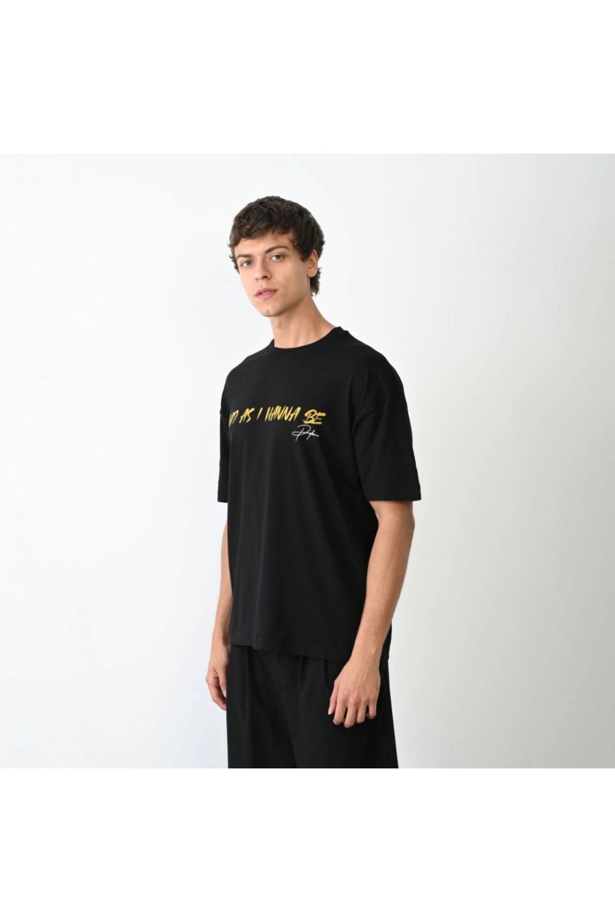 Erkek Baskılı T-Shirt Kısa Kol Bisiklet Yaka Regular Fit Rahat Kalıp Günlük Tişört - Siyah