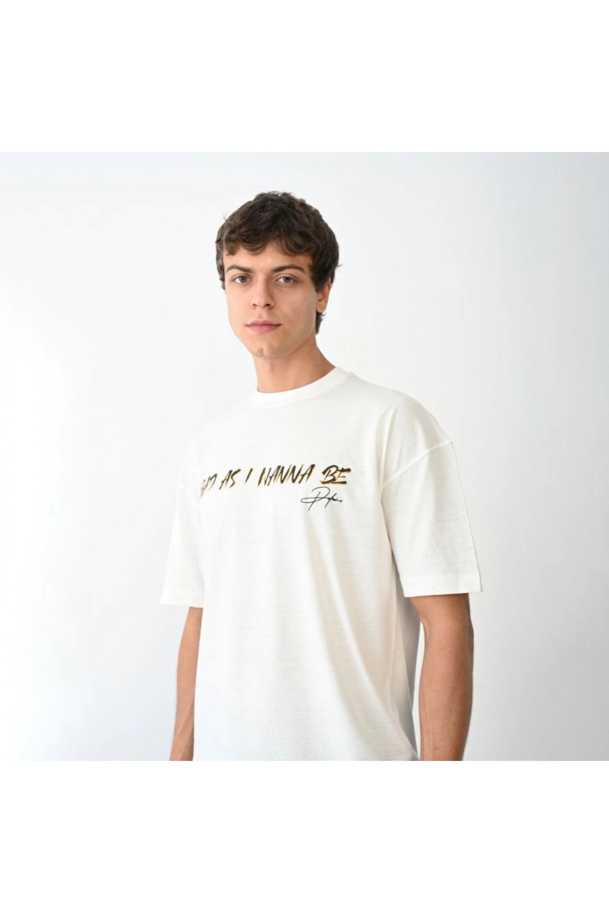 Erkek Baskılı T-Shirt Kısa Kol Bisiklet Yaka Regular Fit Rahat Kalıp Günlük Tişört- Beyaz