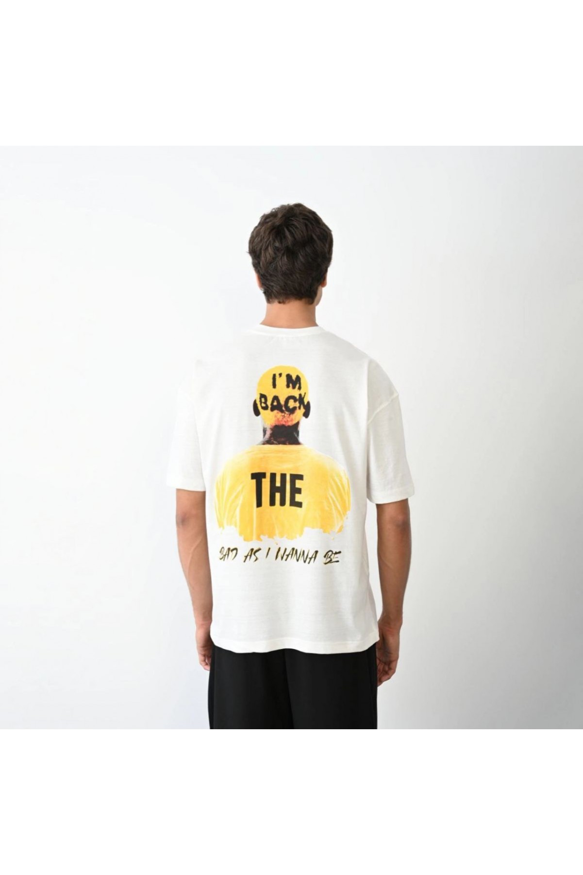 Erkek Baskılı T-Shirt Kısa Kol Bisiklet Yaka Regular Fit Rahat Kalıp Günlük Tişört- Beyaz