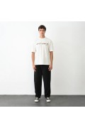 Erkek Baskılı T-Shirt Kısa Kol Bisiklet Yaka Regular Fit Rahat Kalıp Günlük Tişört- Beyaz