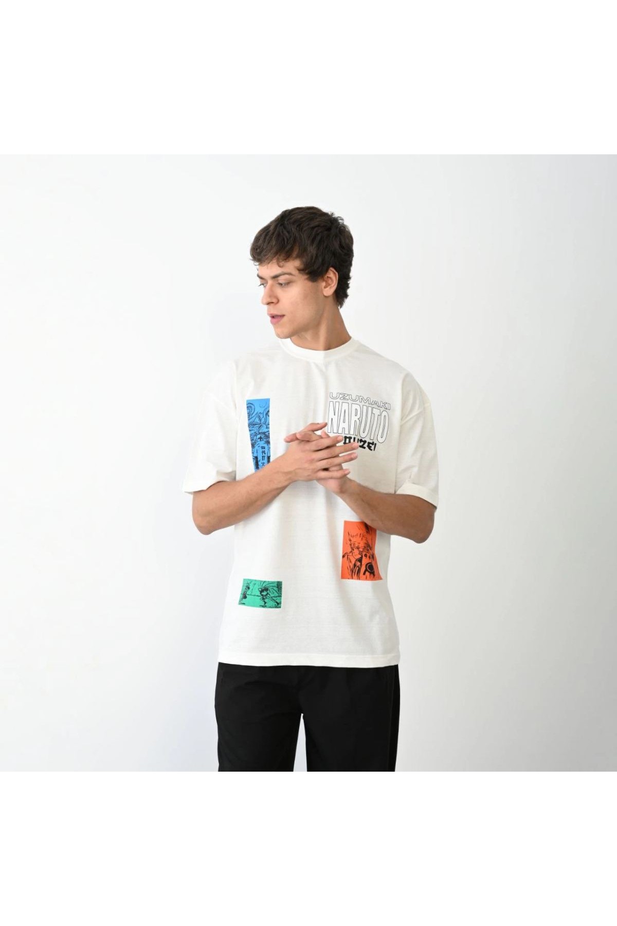 Erkek Kısa Kol Yazlık Tişört Bisiklet Yaka Baskılı Oversize T-Shirt - Beyaz