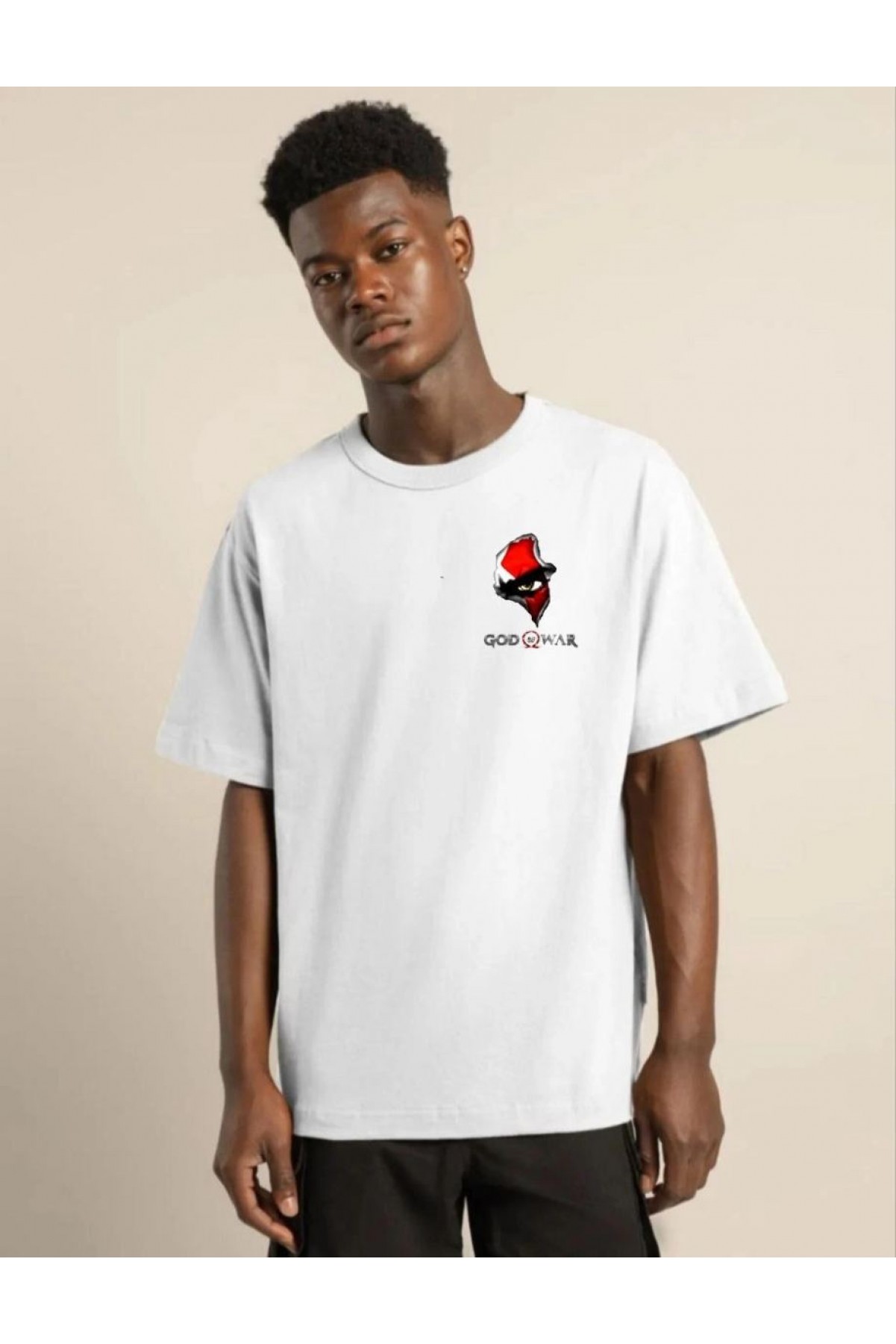 Erkek Baskılı T-Shirt Kısa Kol Bisiklet Yaka Regular Fit Rahat Kalıp Günlük Tişört - Beyaz
