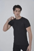 Erkek Göğüs File Aksesuarlı T-shirt - Siyah